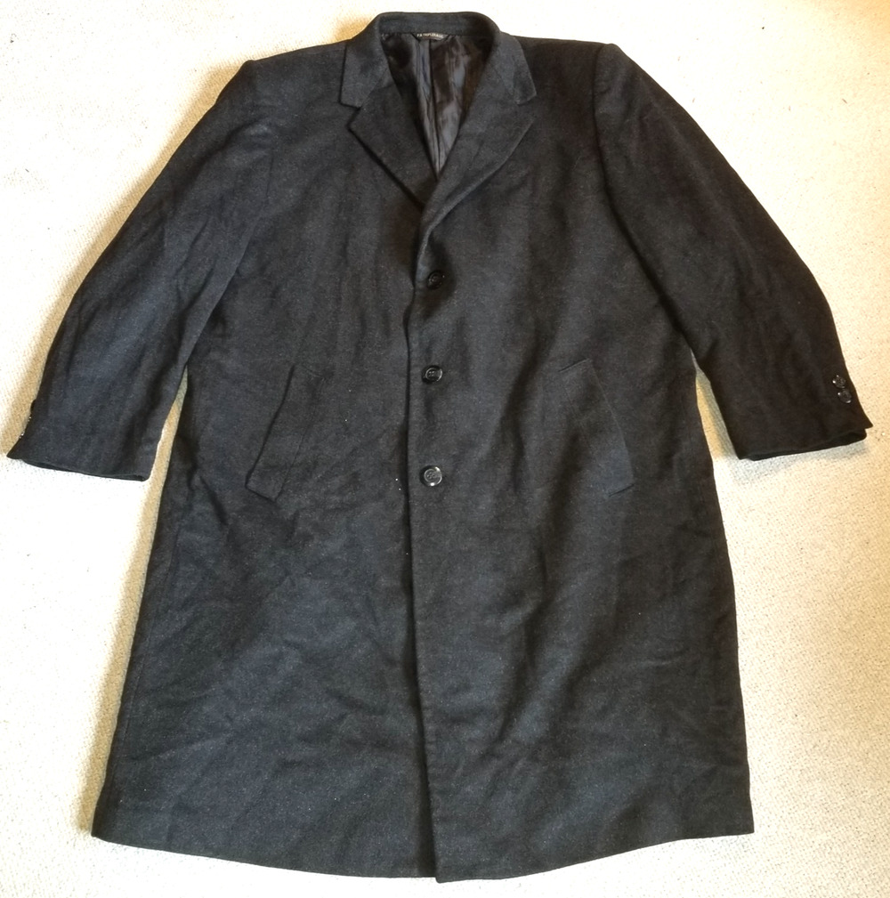 Mens Coat-F.R. TRIPLER & CO-gray cashmere/lambs' wool lined luxury Overcoat-54R